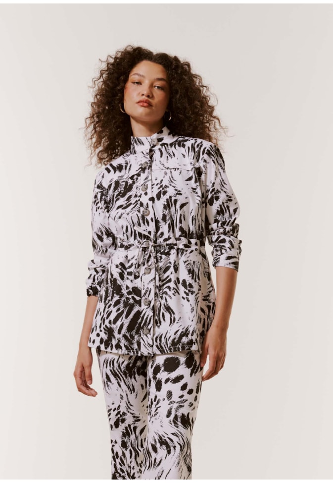 Parka Botões Estampada Leopardo