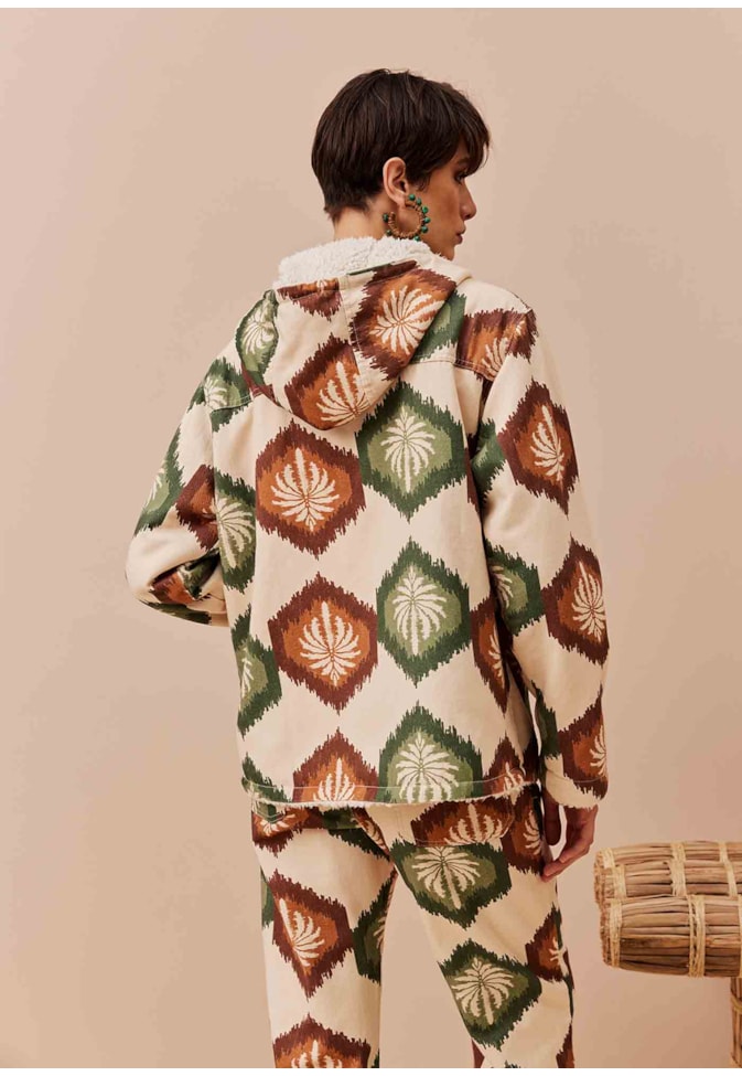 Parka Dublada Sherpa Estampada Andina