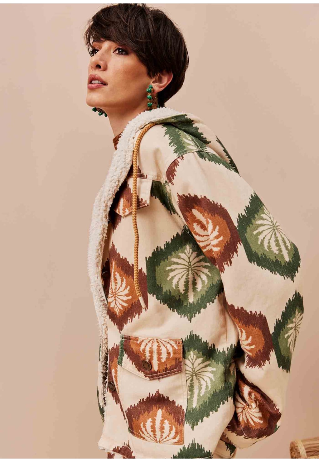 Parka Dublada Sherpa Estampada Andina