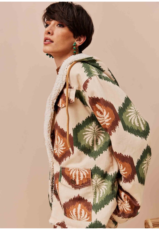 Parka Dublada Sherpa Estampada Andina