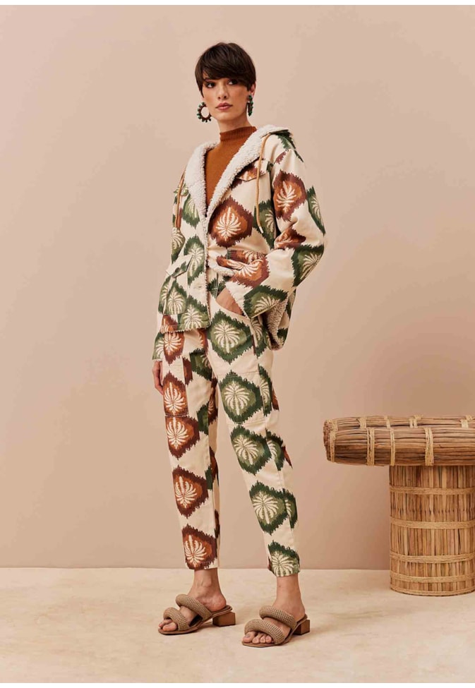 Parka Dublada Sherpa Estampada Andina