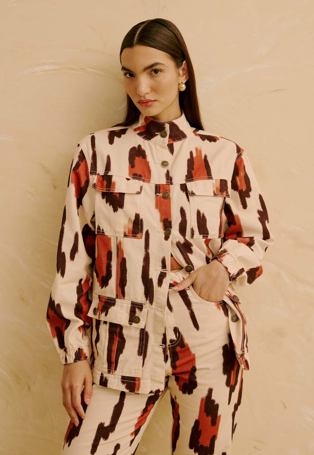 Parka em Sarja Estampada Chimu Off