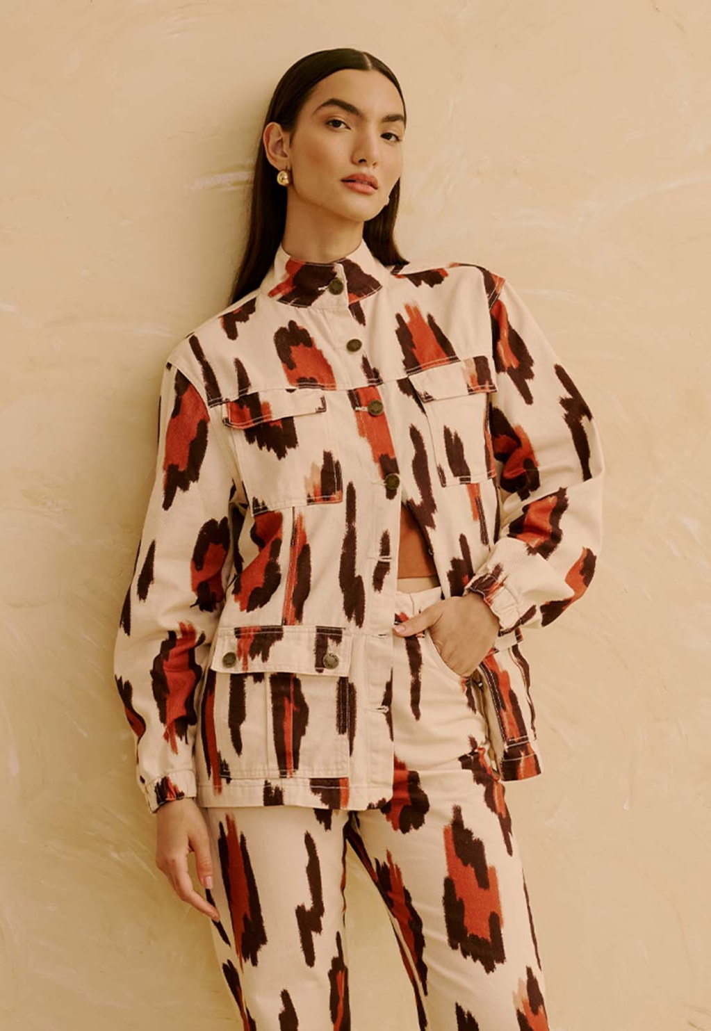 Parka em Sarja Estampada Chimu Off