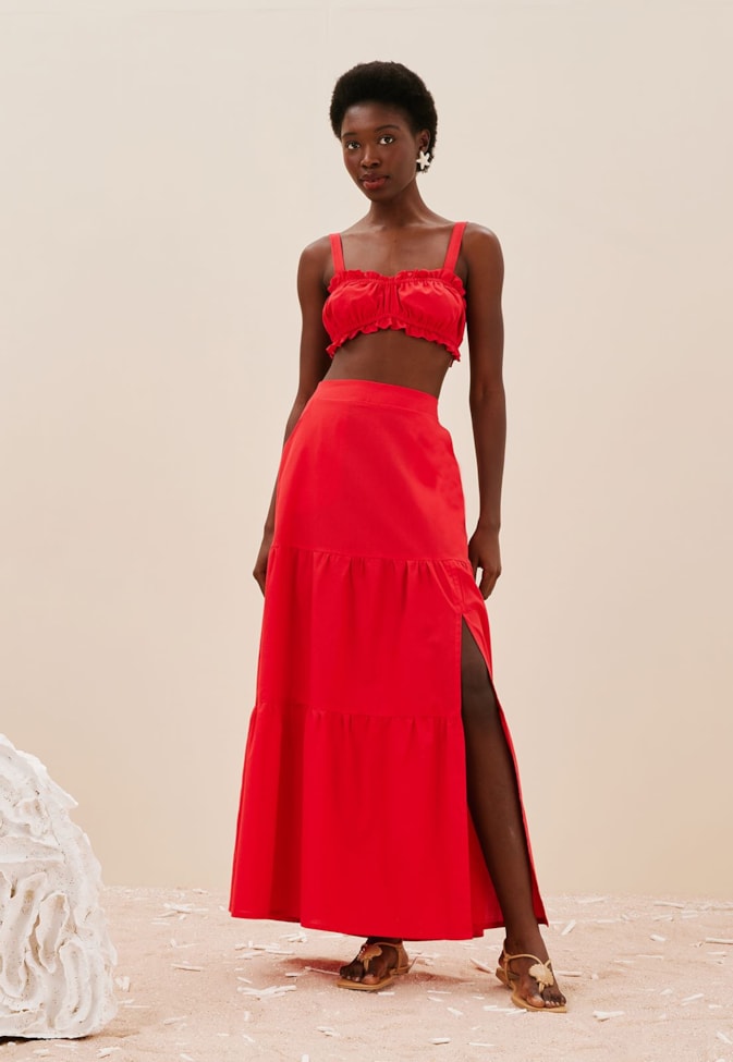 Saia Alongada Babados e Fenda