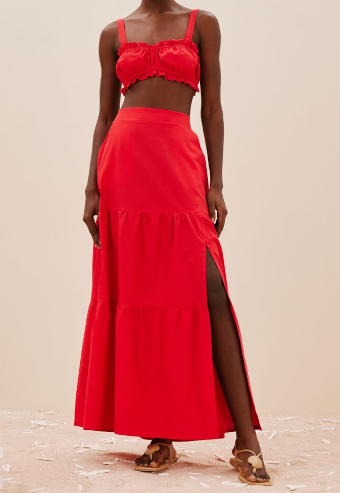 Saia Alongada Babados e Fenda