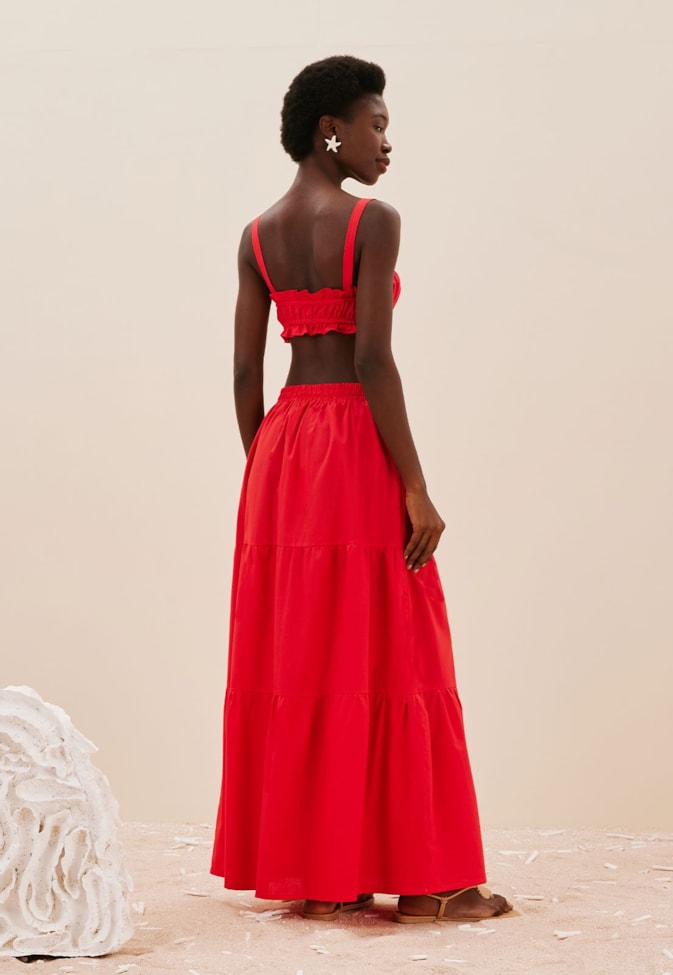 Saia Alongada Babados e Fenda