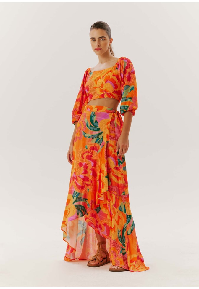 Saia Babados estampada Aruba