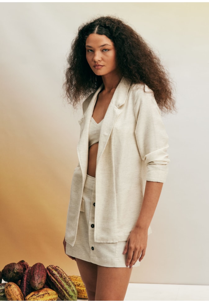 Saia Curta Botões Zíper Liso