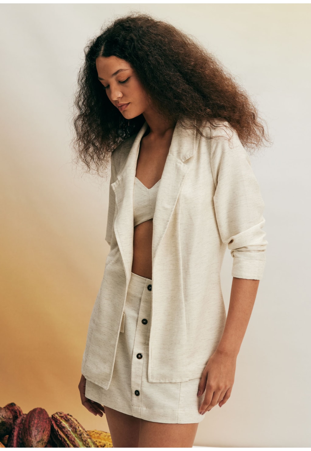 Saia Curta Botões Zíper Liso