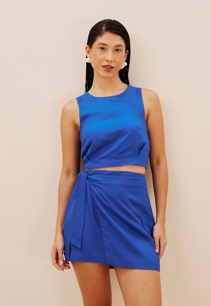 Saia Curta Transpassada Com Bolso