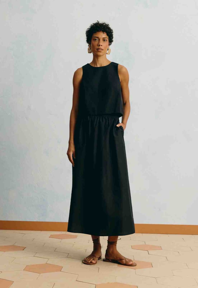 Saia Lisa Maxi Midi Bolsos