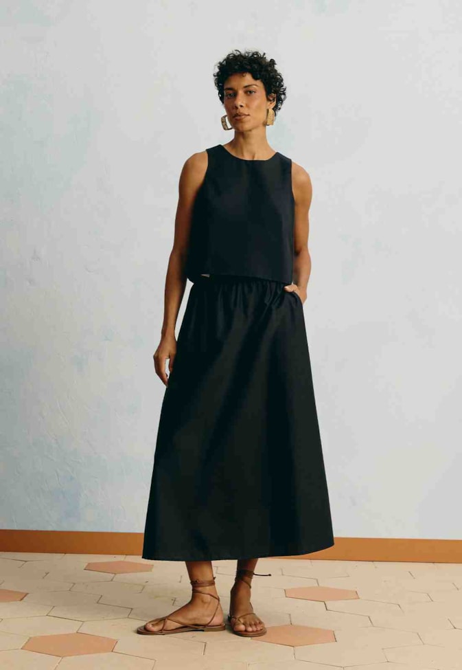 Saia Lisa Maxi Midi Bolsos