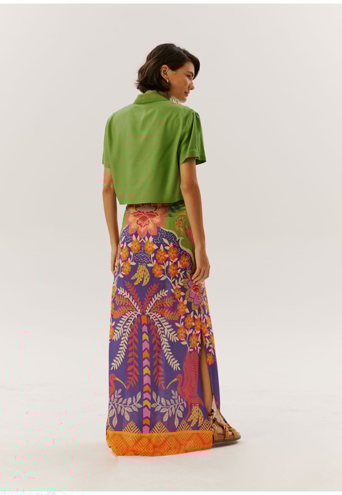 Saia Longa com Fendas Estampada Copaíba