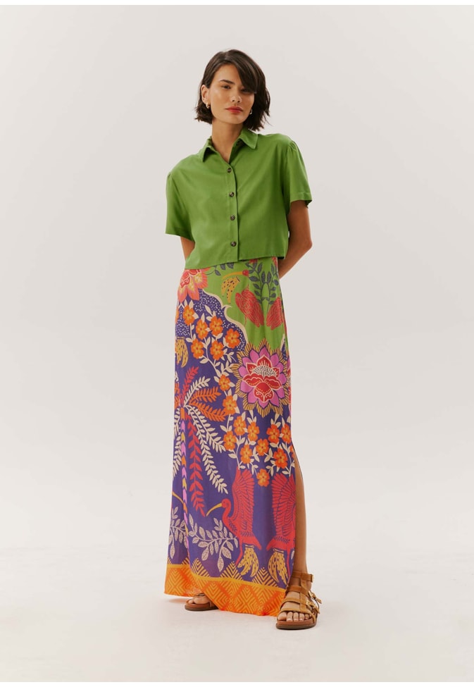 Saia Longa com Fendas Estampada Copaíba