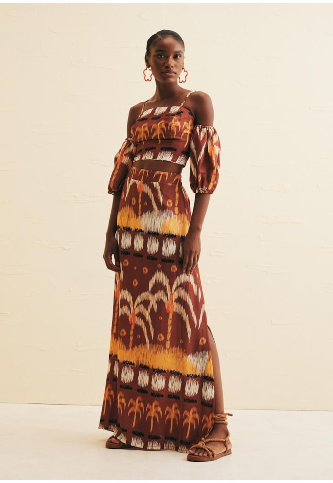 Saia Longa Fenda Estampada Huacachina