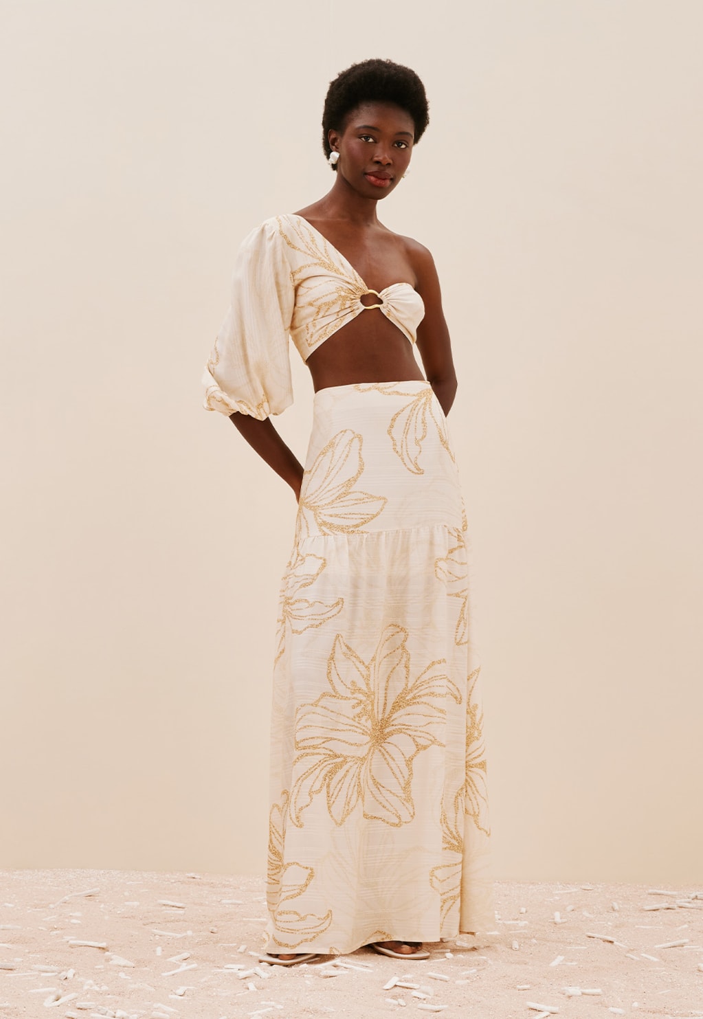 Saia Longa Fenda Lateral Estampada Flor do Sol