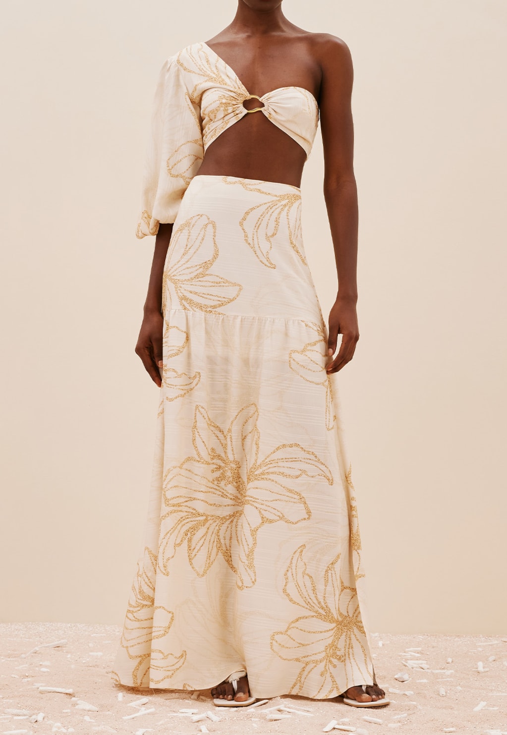 Saia Longa Fenda Lateral Estampada Flor do Sol