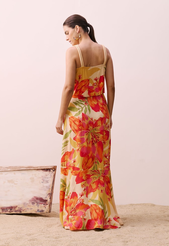 Saia Longa Transpasse Estampada Carimbó 