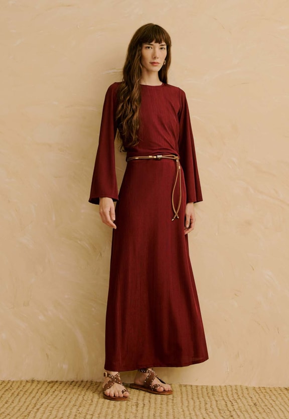 Saia Maxi Midi Canelado Brilho Vista Frontal