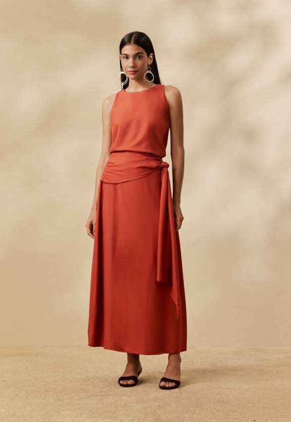 Saia Maxi Midi Detalhe Lenço  Vista Frontal