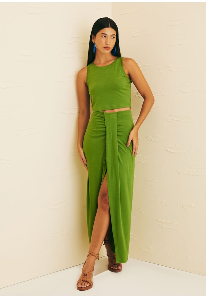 Saia Maxi Midi Efeito Drapeado