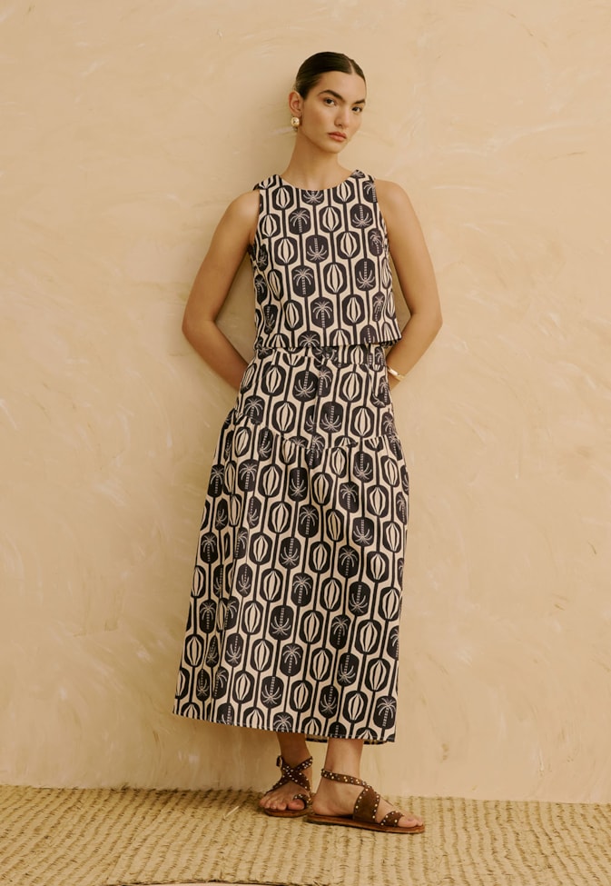 Saia Maxi Midi Estampada Cacau Palmer