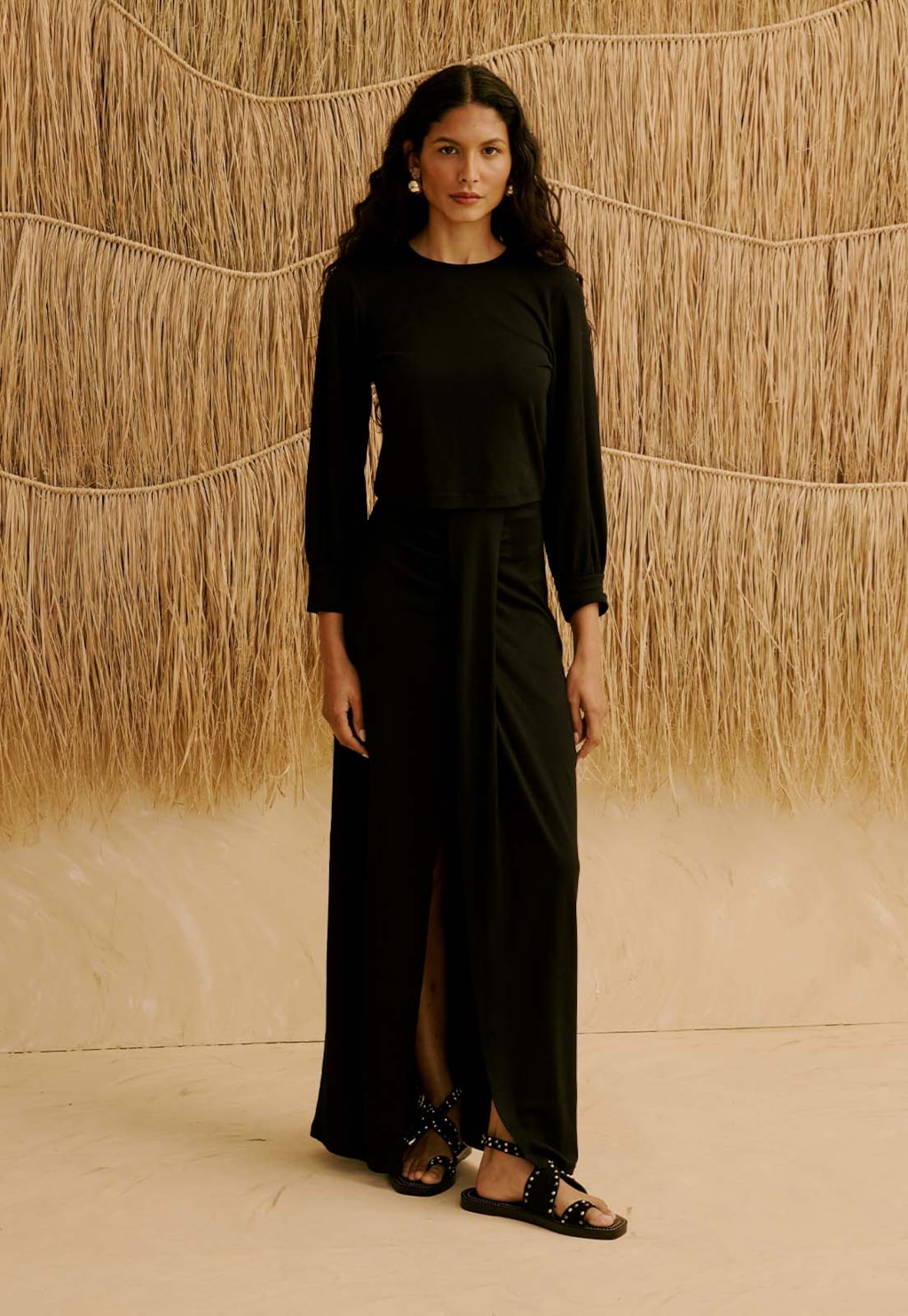 Saia Maxi Midi Lisa com Efeito Drapeado 