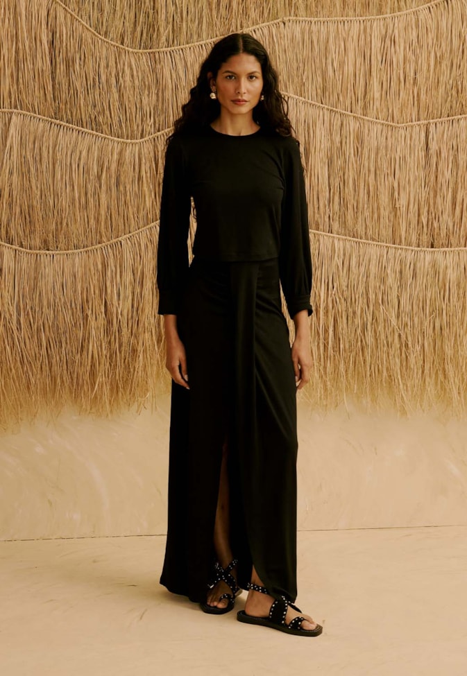 Saia Maxi Midi Lisa com Efeito Drapeado 