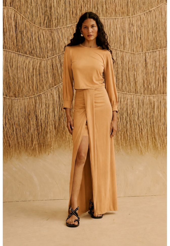 Saia Maxi Midi Lisa com Efeito Drapeado 