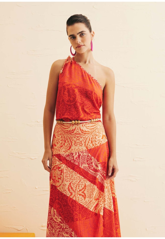 Saia Maxi Midi Pala Assimétrica Estampada Nueva Cáncion