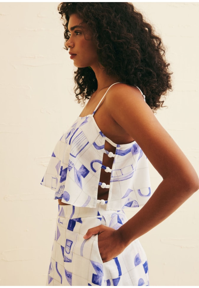 Saia Midi Ampla Bolso Estampada Paraty