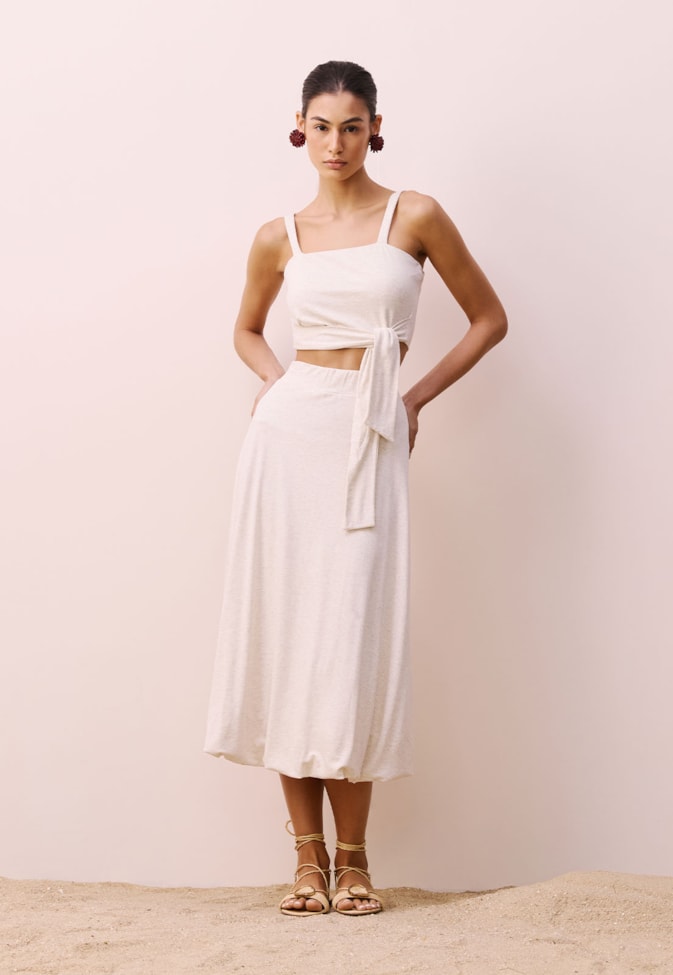 Saia Midi Balonê Elástico Cós