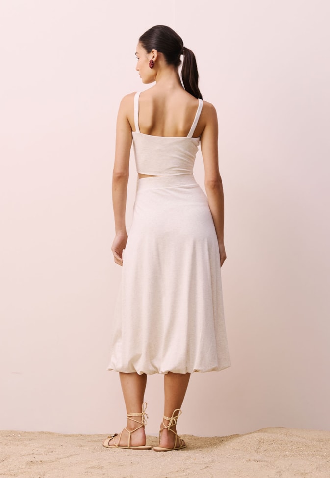 Saia Midi Balonê Elástico Cós