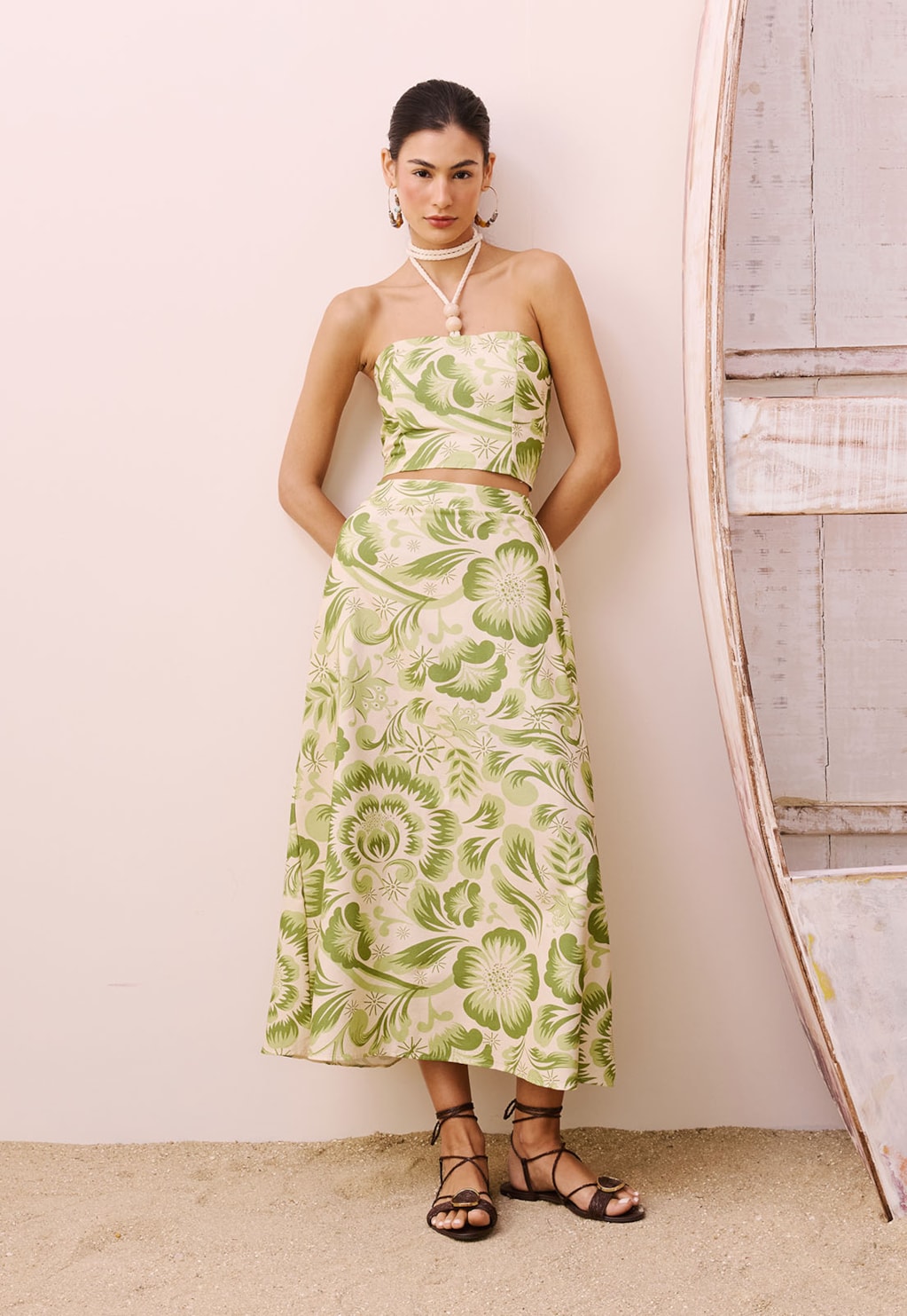 Saia Midi Bolsos Estampada