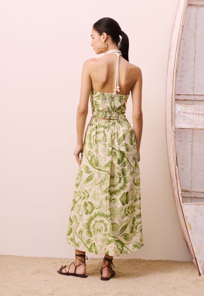 Saia Midi Bolsos Estampada