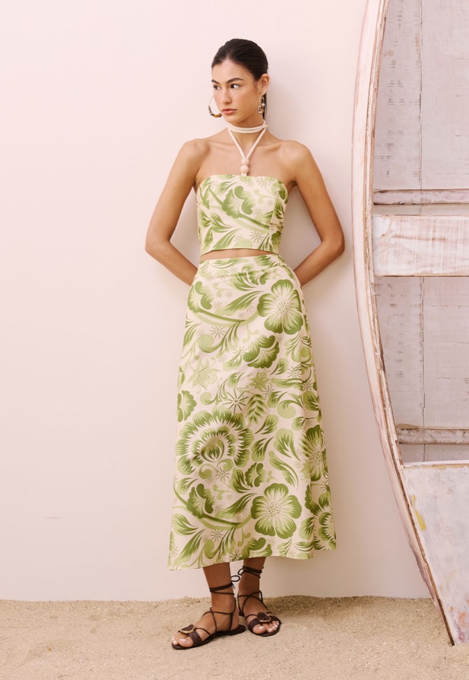 Saia Midi Bolsos Estampada