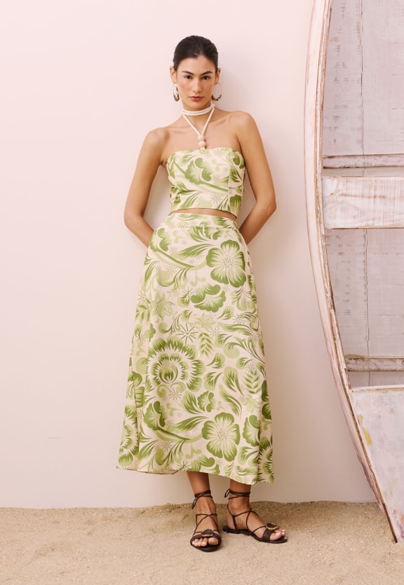 Saia Midi Bolsos Estampada Vista Frontal