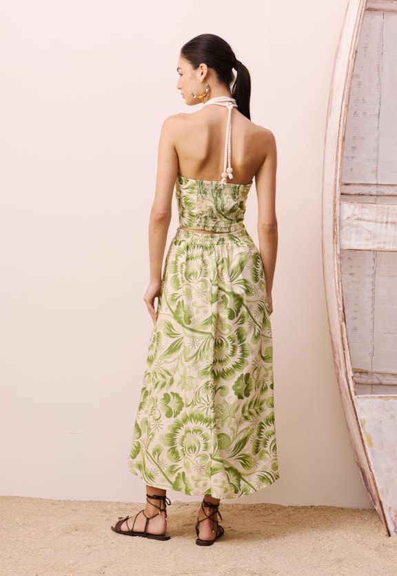 Saia Midi Bolsos Estampada Vista Traseira