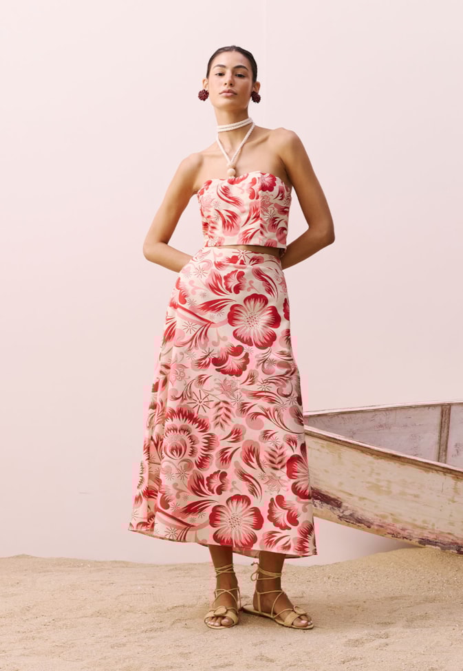 Saia Midi Bolsos Estampada