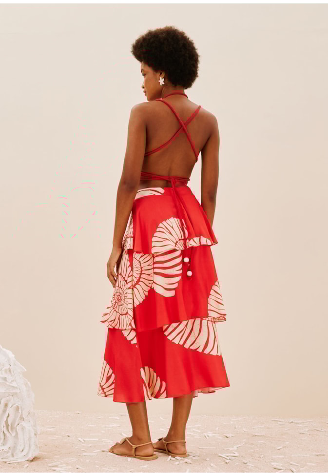 Saia Midi Camadas Estampada Caracas