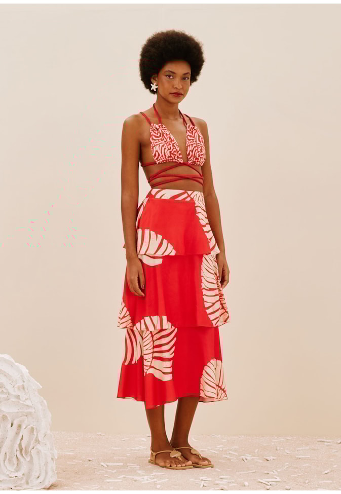 Saia Midi Camadas Estampada Caracas