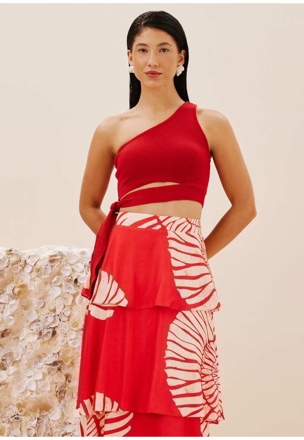 Saia Midi Camadas Estampada Caracas