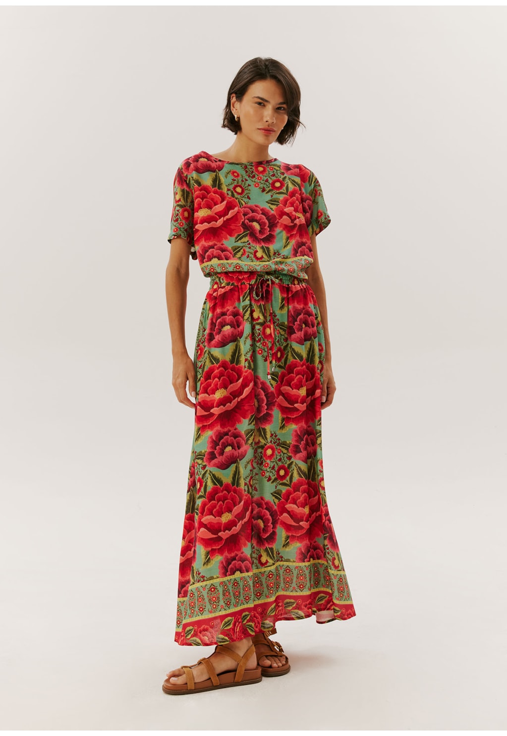 Saia Midi com Bolso Estampado Flor Paraense