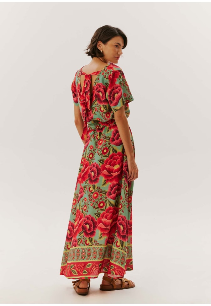 Saia Midi com Bolso Estampado Flor Paraense