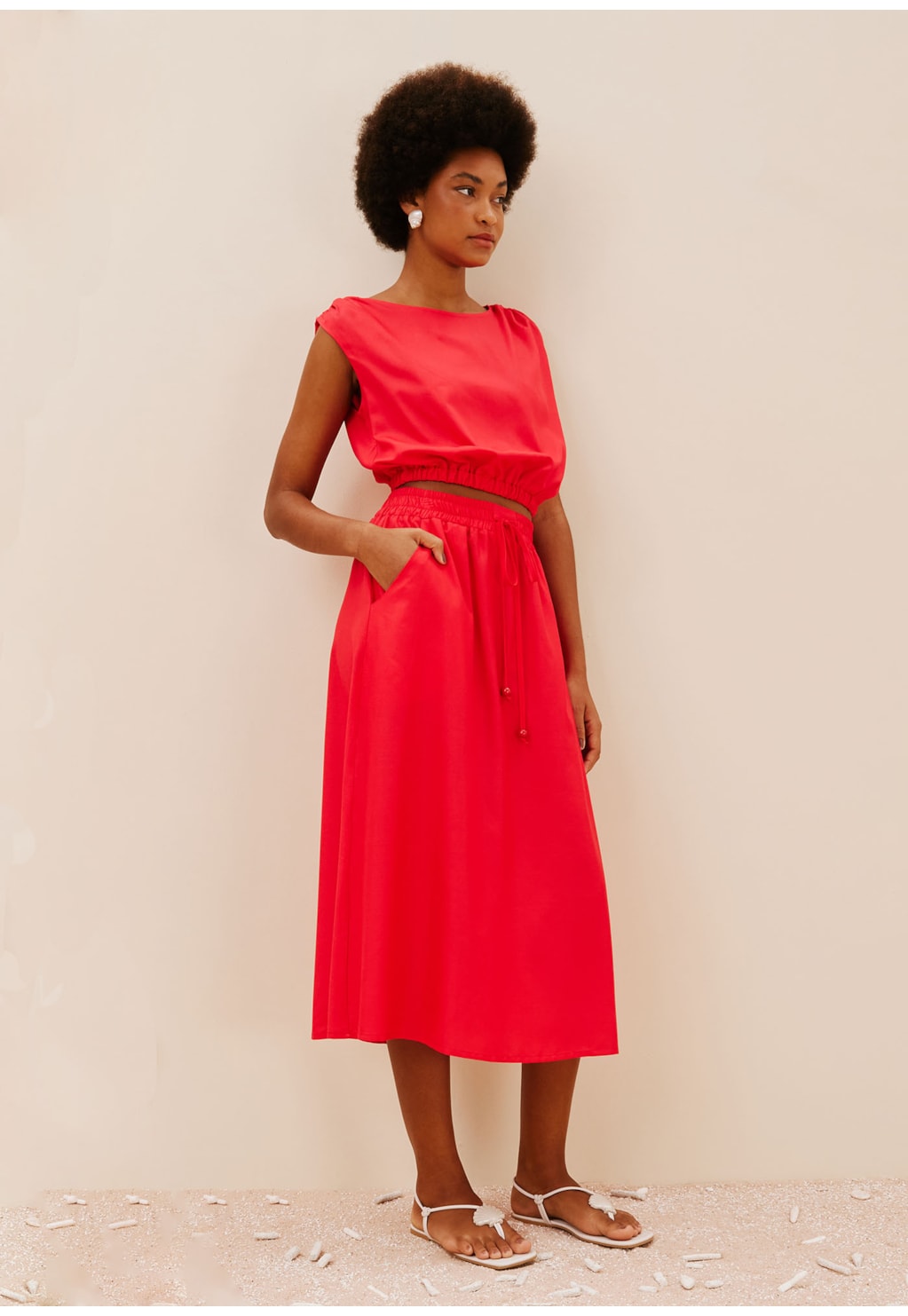 Saia Midi Com Elástico Cintura