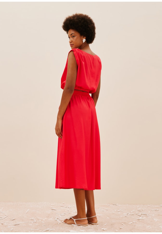 Saia Midi Com Elástico Cintura