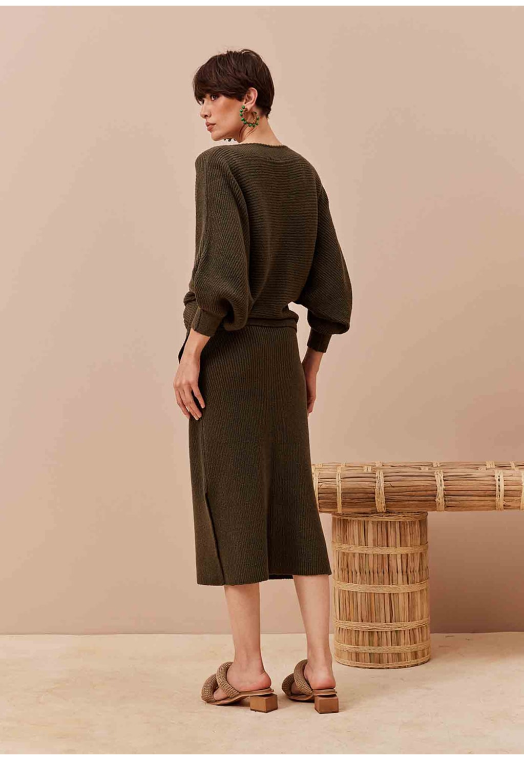 Saia Midi com Fendas Tricot