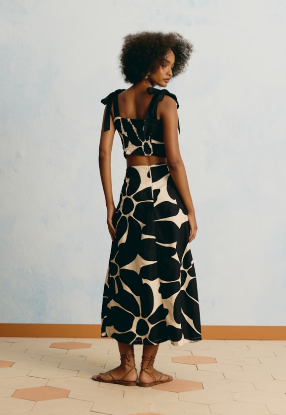 Saia Midi Estampada Aurora Floral Vista Traseira