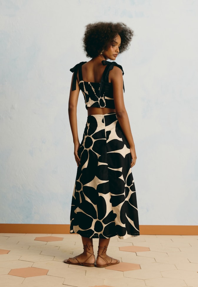Saia Midi Estampada Aurora Floral
