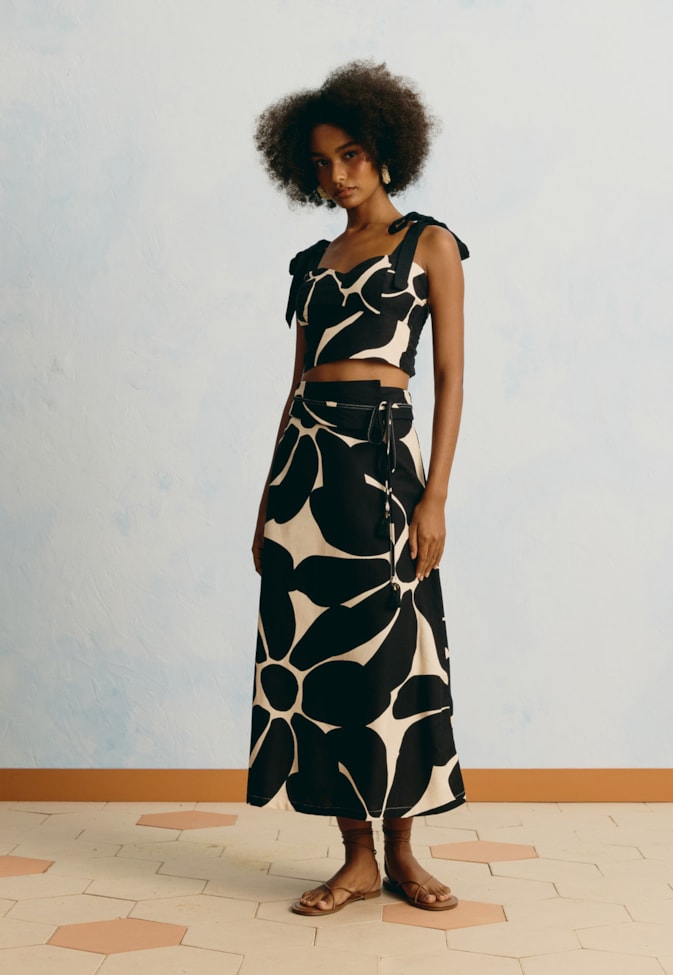 Saia Midi Estampada Aurora Floral
